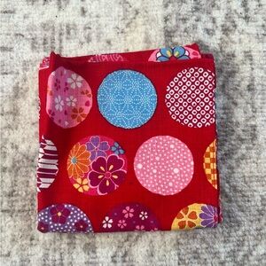 Yuzen style colourful circle pattern Luxury Handkerchief Red (From Japan)